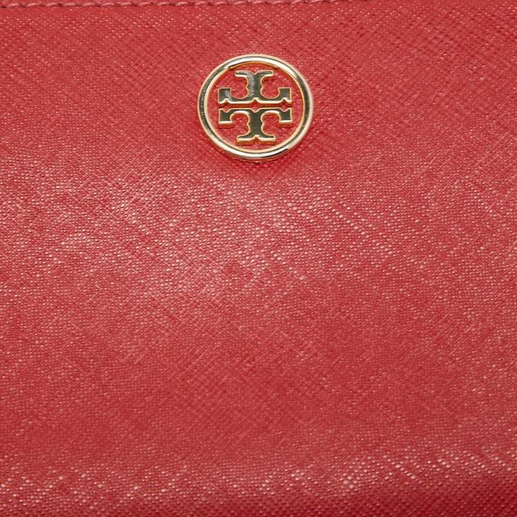 Pre Owned Tory Burch Red Saffiano Leather Robinson Zip Around Wallet