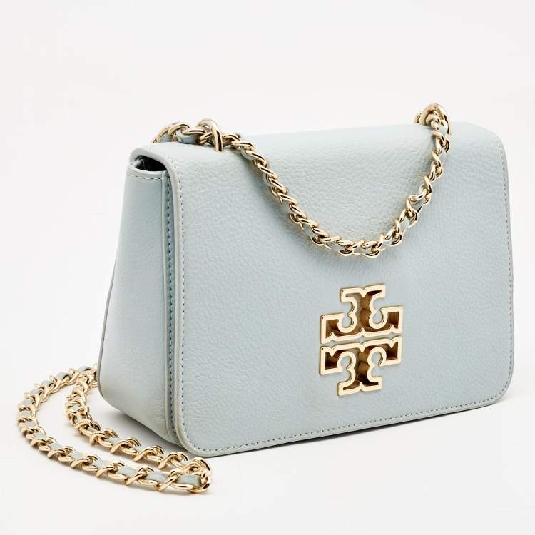 Pre Owned Tory Burch Light Blue Leather Britten Shoulder Bag