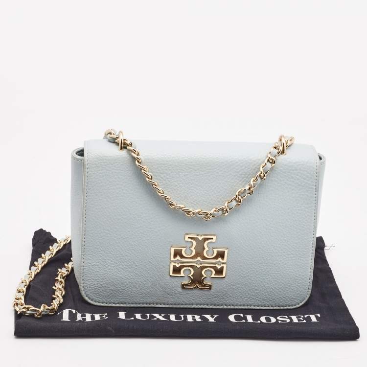 Pre Owned Tory Burch Light Blue Leather Britten Shoulder Bag