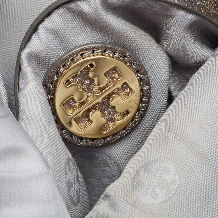 Pre Owned Tory Burch Metallic Leather Foldover Crossbody Bag