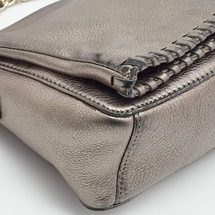 Pre Owned Tory Burch Metallic Leather Foldover Crossbody Bag