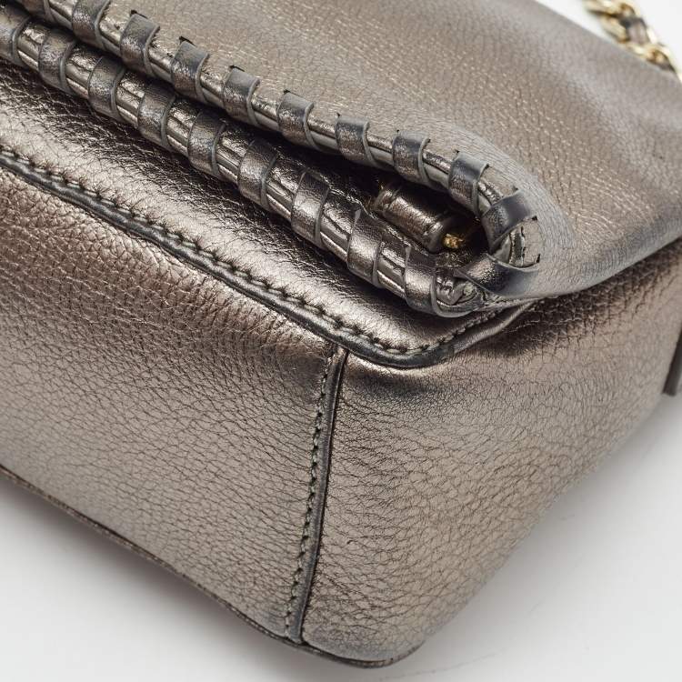 Pre Owned Tory Burch Metallic Leather Foldover Crossbody Bag