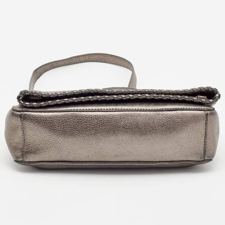 Pre Owned Tory Burch Metallic Leather Foldover Crossbody Bag