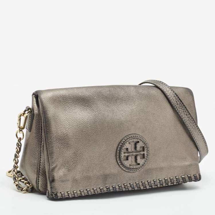 Pre Owned Tory Burch Metallic Leather Foldover Crossbody Bag