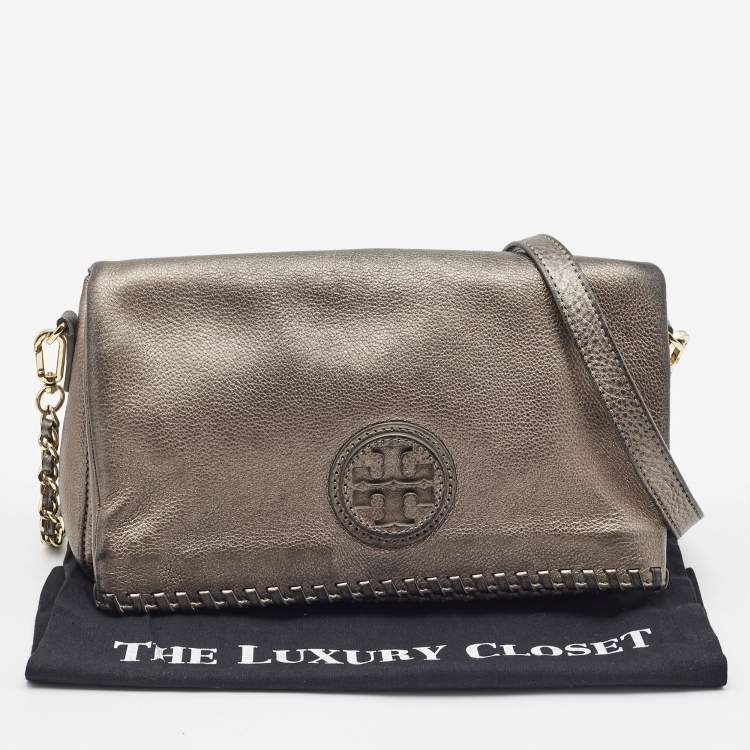 Pre Owned Tory Burch Metallic Leather Foldover Crossbody Bag