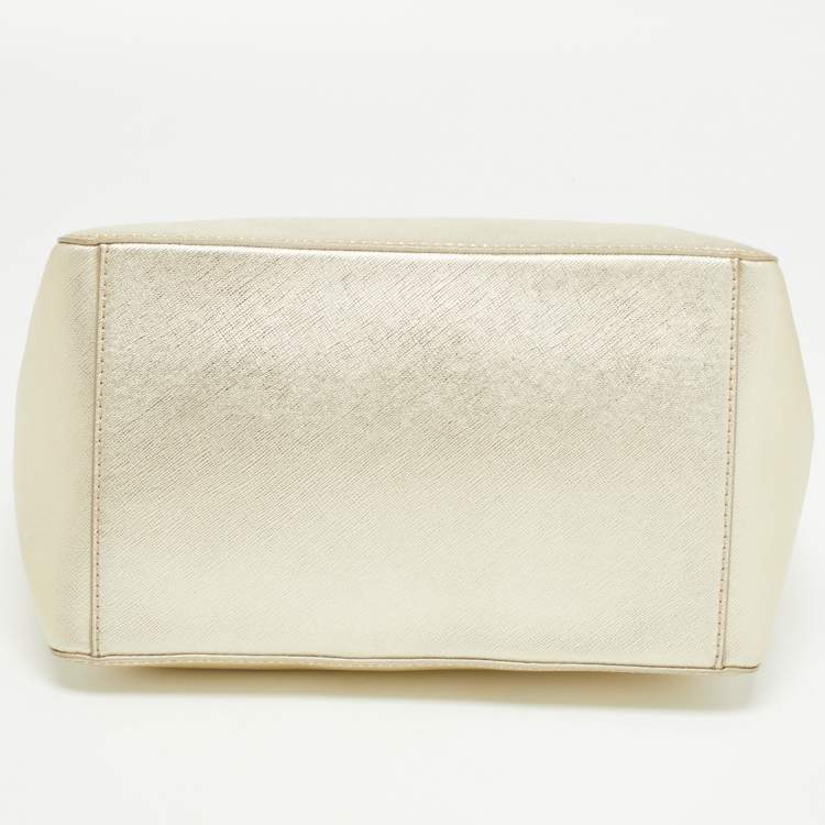 Pre Owned Tory Burch Gold Leather Robinson Top Zip Tote