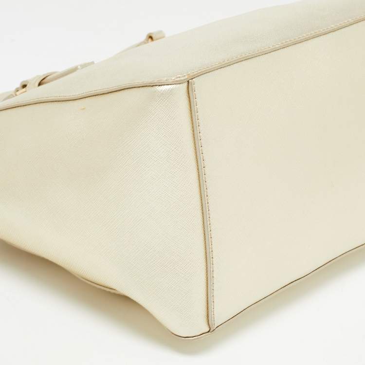 Pre Owned Tory Burch Gold Leather Robinson Top Zip Tote