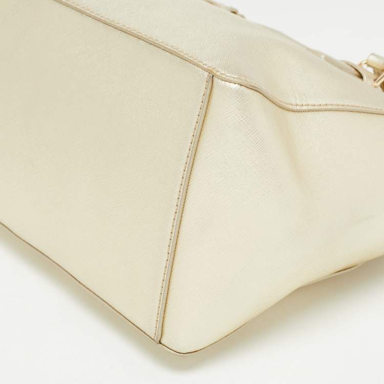 Pre Owned Tory Burch Gold Leather Robinson Top Zip Tote