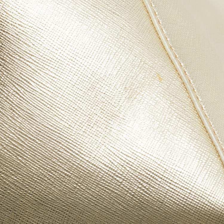 Pre Owned Tory Burch Gold Leather Robinson Top Zip Tote