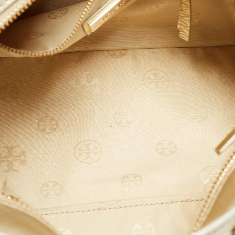 Pre Owned Tory Burch Gold Leather Robinson Top Zip Tote