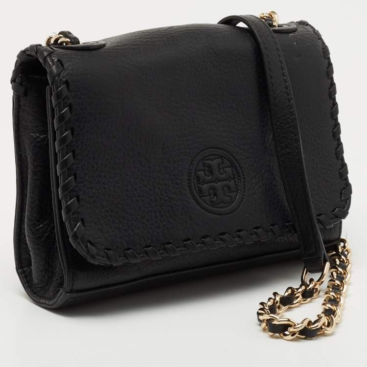 Pre Owned Tory Burch Black Leather Marion Crossbody Bag