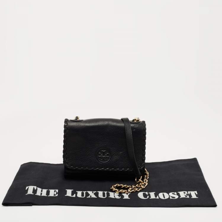 Pre Owned Tory Burch Black Leather Marion Crossbody Bag