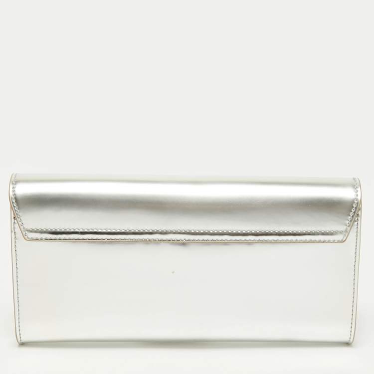 Pre Owned Tory Burch Silver Leather Envelope Clutch