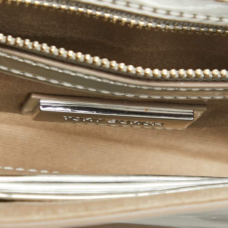 Pre Owned Tory Burch Silver Leather Envelope Clutch
