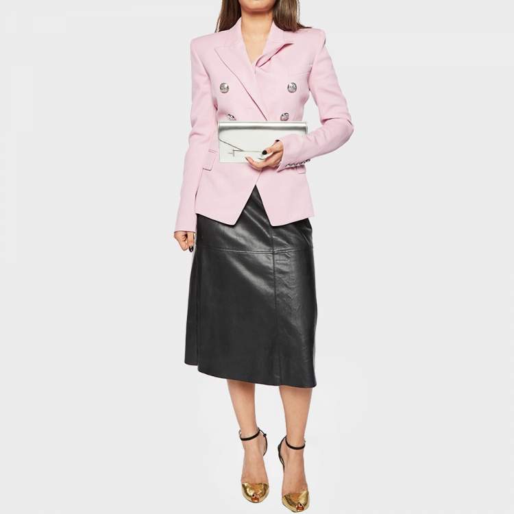 Pre Owned Tory Burch Silver Leather Envelope Clutch