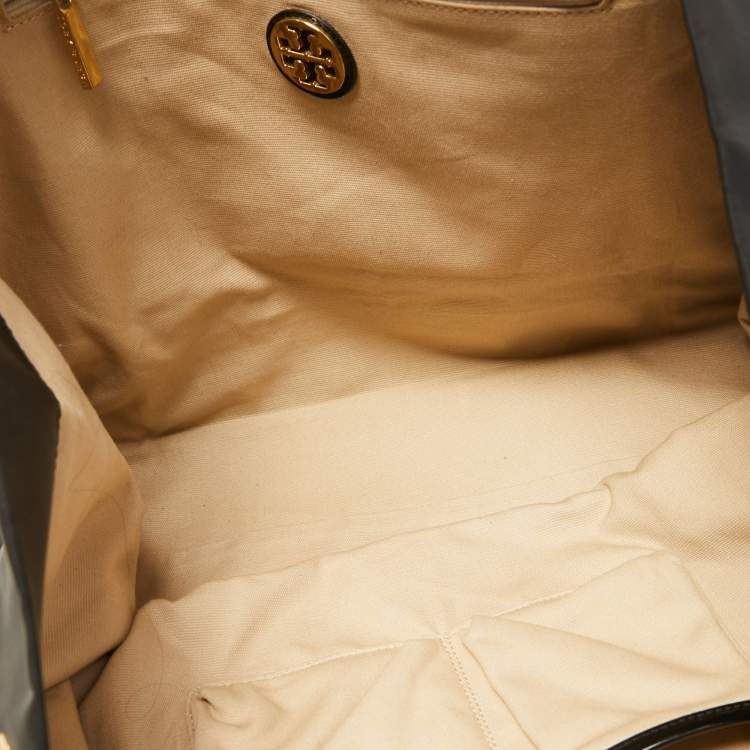 Pre Owned Tory Burch Black Nylon and Patent Leather Ella Tote