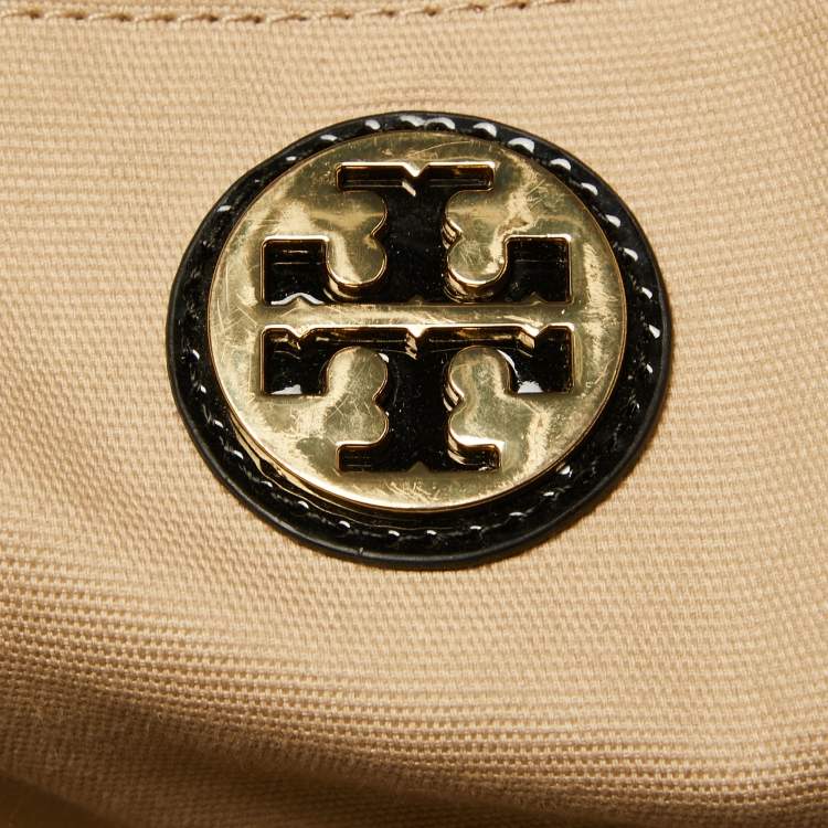 Pre Owned Tory Burch Black Nylon and Patent Leather Ella Tote