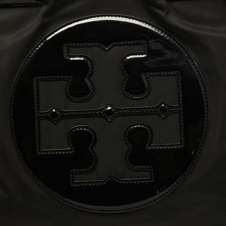 Pre Owned Tory Burch Black Nylon and Patent Leather Ella Tote