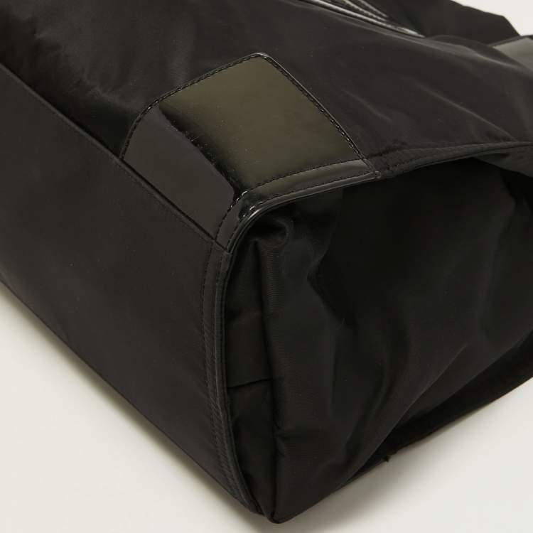 Pre Owned Tory Burch Black Nylon and Patent Leather Ella Tote