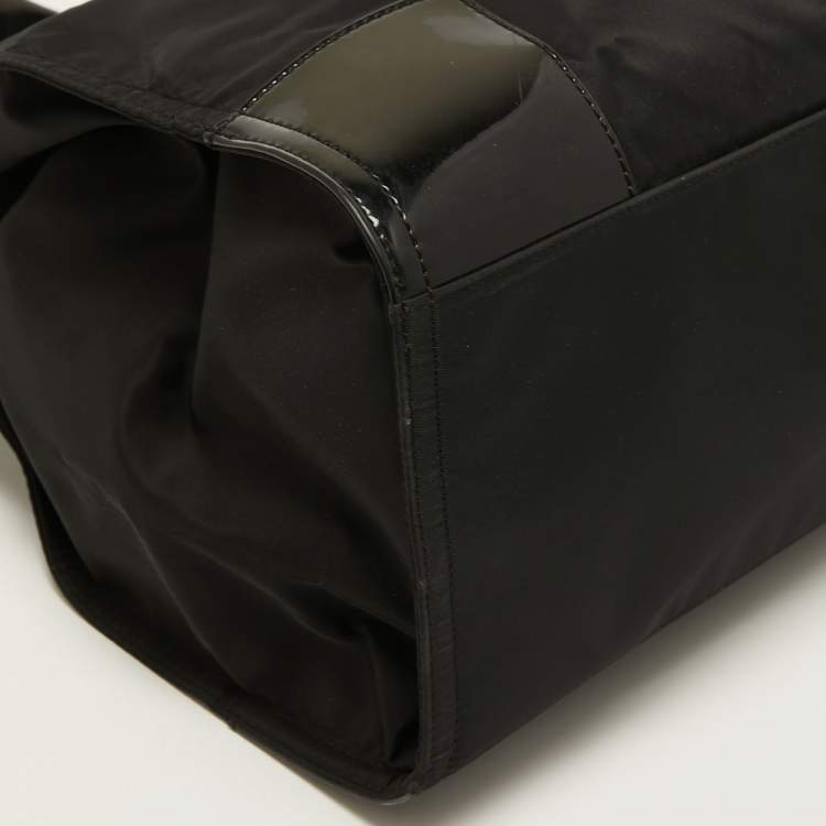Pre Owned Tory Burch Black Nylon and Patent Leather Ella Tote