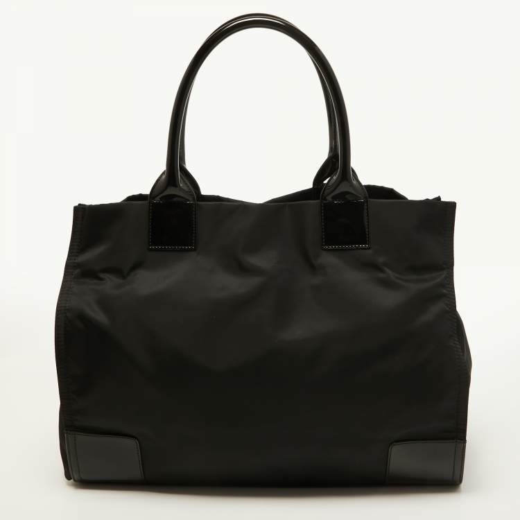 Pre Owned Tory Burch Black Nylon and Patent Leather Ella Tote