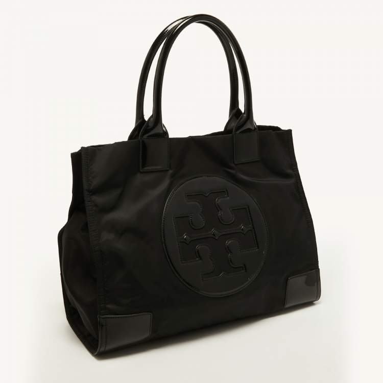 Pre Owned Tory Burch Black Nylon and Patent Leather Ella Tote