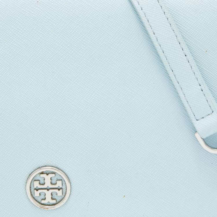 Pre Owned Tory Burch Light Blue Saffiano Leather Robinson Wallet On Chain