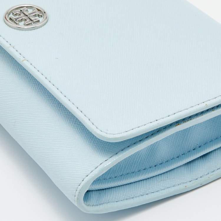 Pre Owned Tory Burch Light Blue Saffiano Leather Robinson Wallet On Chain