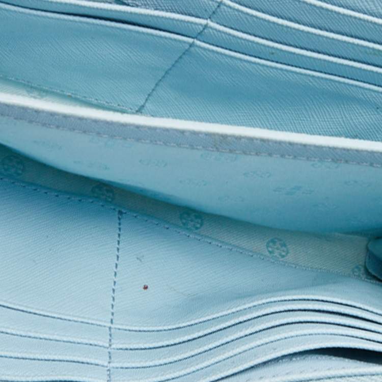 Pre Owned Tory Burch Light Blue Saffiano Leather Robinson Wallet On Chain