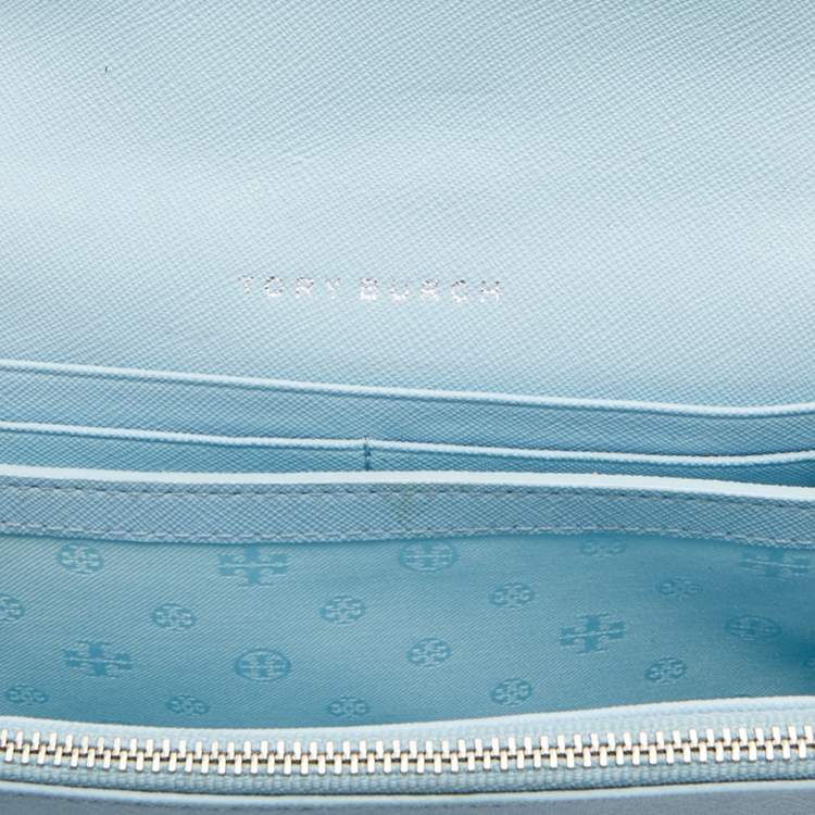 Pre Owned Tory Burch Light Blue Saffiano Leather Robinson Wallet On Chain