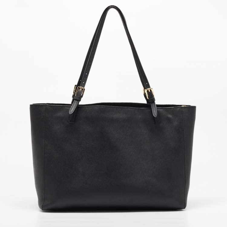 Pre Owned Tory Burch Black Leather Large York Buckle Shopper Tote