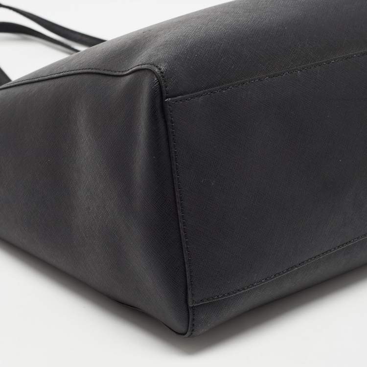 Pre Owned Tory Burch Black Leather Large York Buckle Shopper Tote