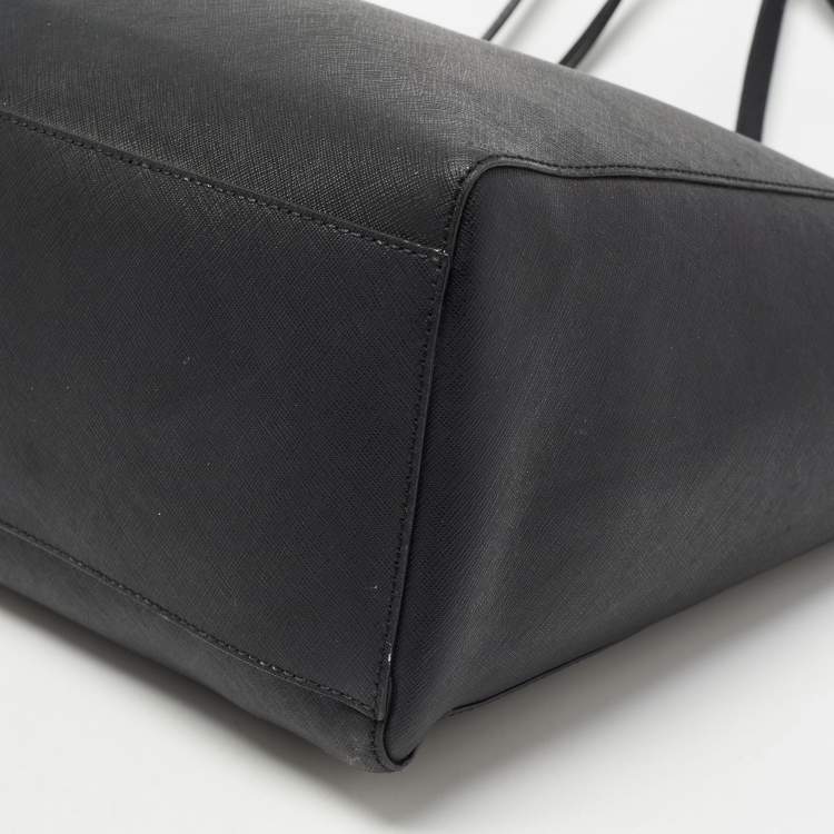 Pre Owned Tory Burch Black Leather Large York Buckle Shopper Tote