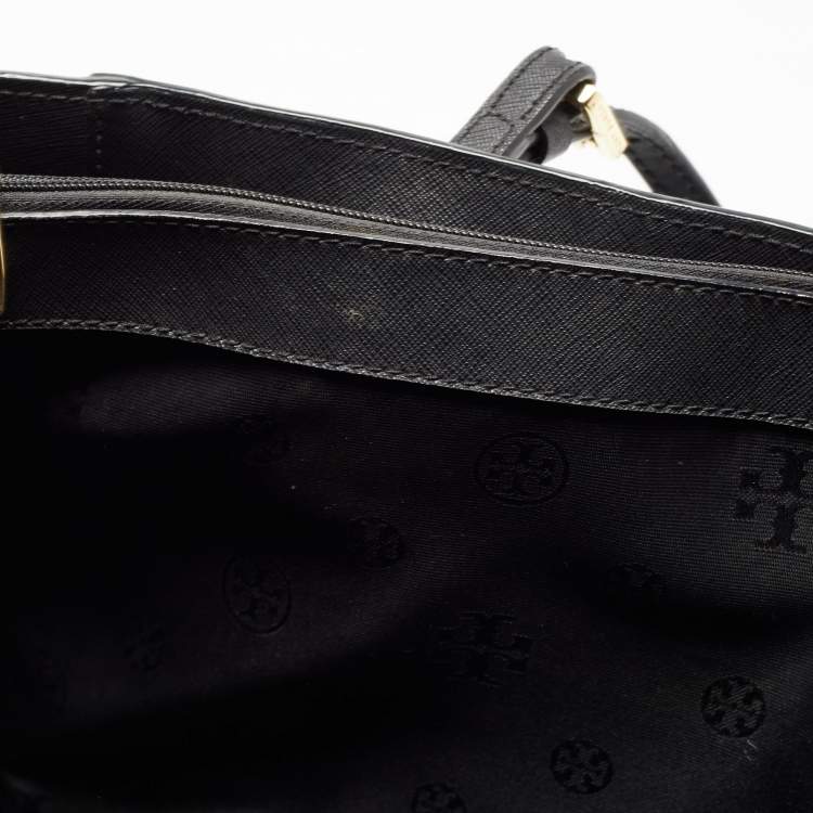 Pre Owned Tory Burch Black Leather Large York Buckle Shopper Tote