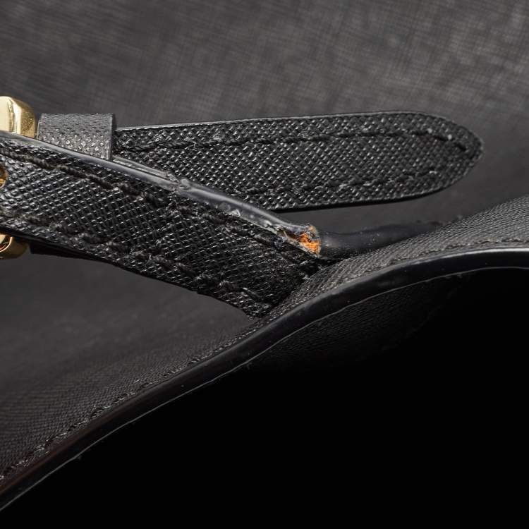 Pre Owned Tory Burch Black Leather Large York Buckle Shopper Tote