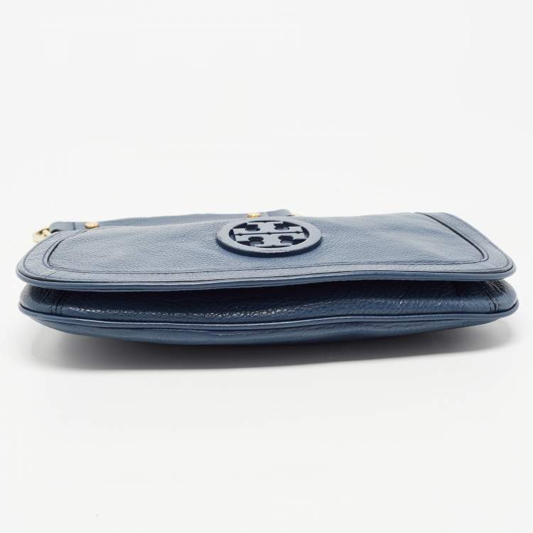 Pre Owned Tory Burch Blue Leather Reva Chain Clutch