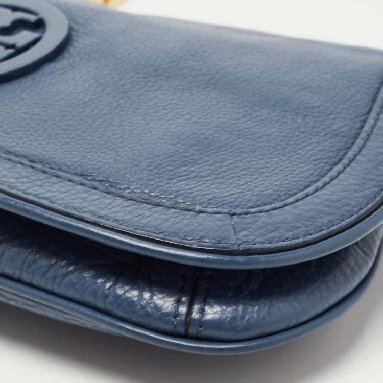 Pre Owned Tory Burch Blue Leather Reva Chain Clutch
