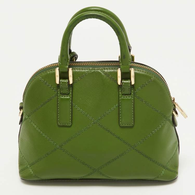 Pre Owned Tory Burch Green Wildstitch Quilted Leather Robinson Dome Satchel