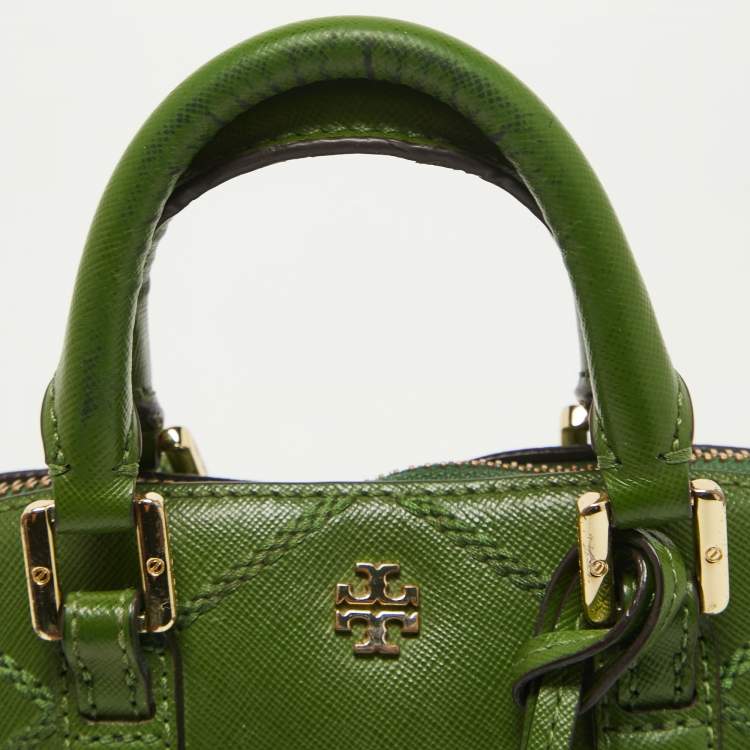 Pre Owned Tory Burch Green Wildstitch Quilted Leather Robinson Dome Satchel