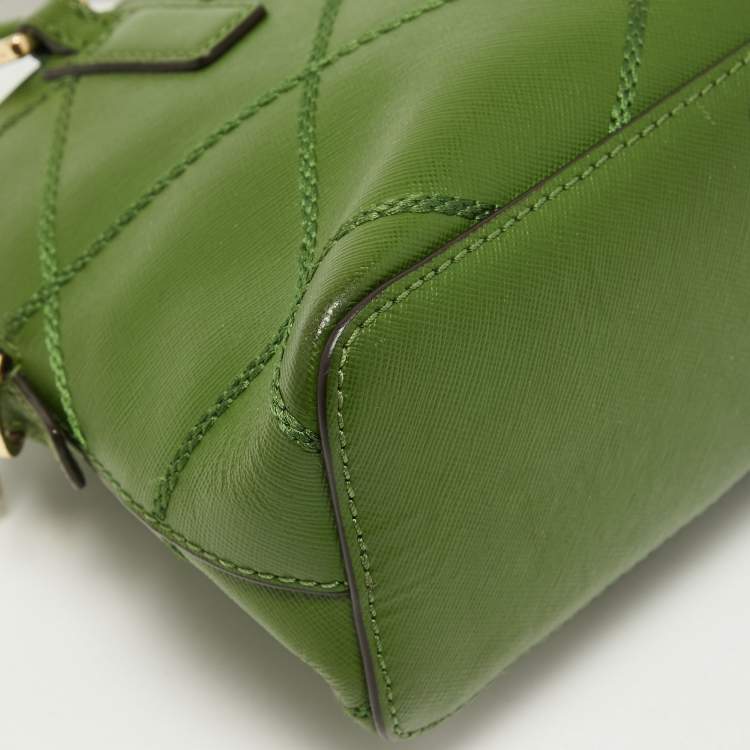 Pre Owned Tory Burch Green Wildstitch Quilted Leather Robinson Dome Satchel