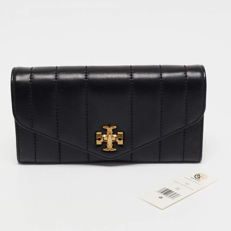 Pre Owned Tory Burch Black Quilted Leather Kira Envelope Wallet