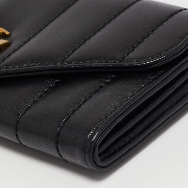 Pre Owned Tory Burch Black Quilted Leather Kira Envelope Wallet