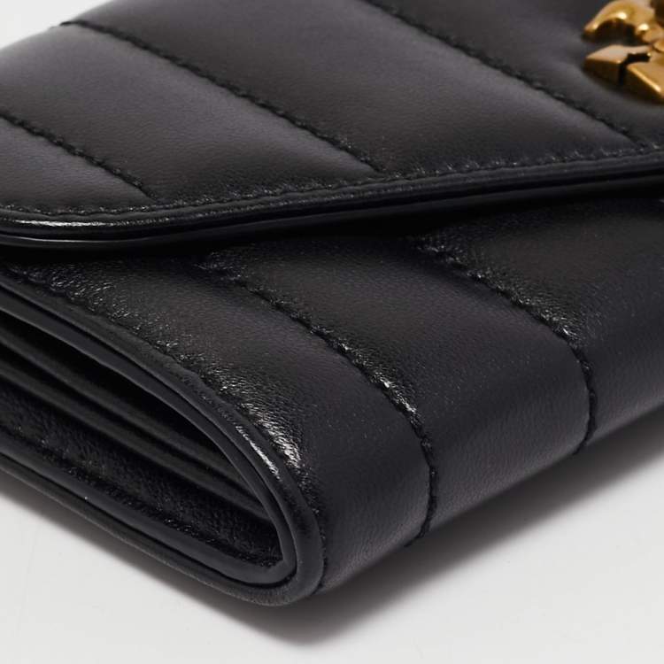 Pre Owned Tory Burch Black Quilted Leather Kira Envelope Wallet