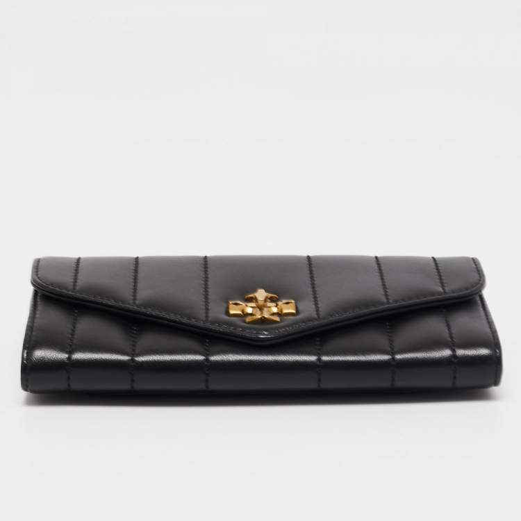 Pre Owned Tory Burch Black Quilted Leather Kira Envelope Wallet