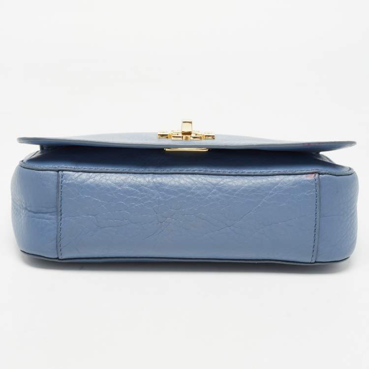 Pre Owned Tory Burch Sapphire Blue Leather Britten Shoulder Bag