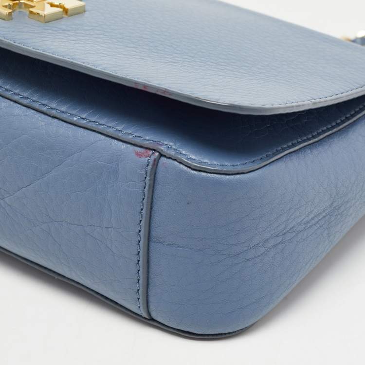 Pre Owned Tory Burch Sapphire Blue Leather Britten Shoulder Bag