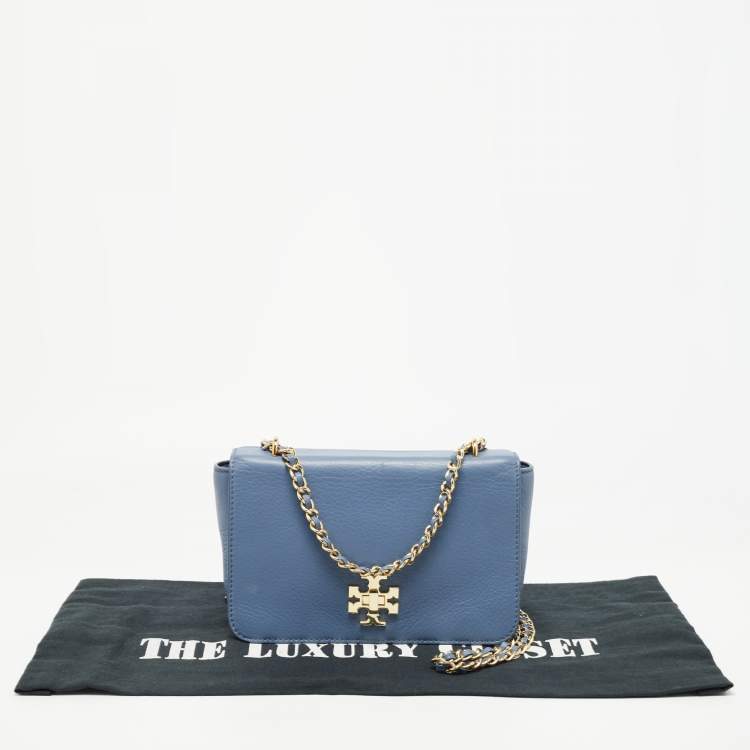 Pre Owned Tory Burch Sapphire Blue Leather Britten Shoulder Bag