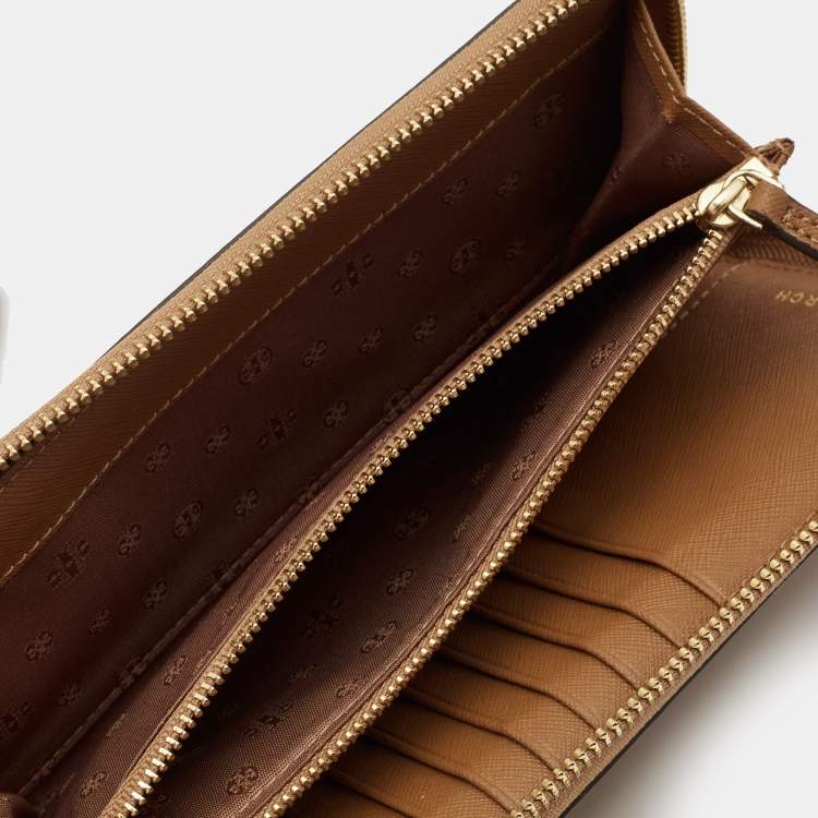 Pre Owned Tory Burch Tan Saffiano Leather Emerson Wristlet Wallet