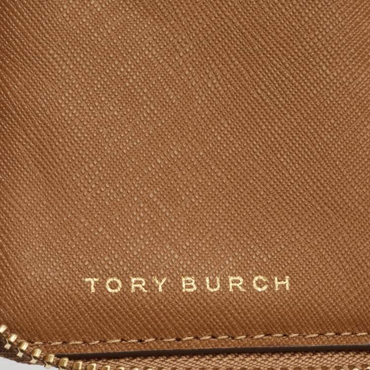 Pre Owned Tory Burch Tan Saffiano Leather Emerson Wristlet Wallet