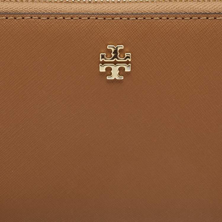 Pre Owned Tory Burch Tan Saffiano Leather Emerson Wristlet Wallet